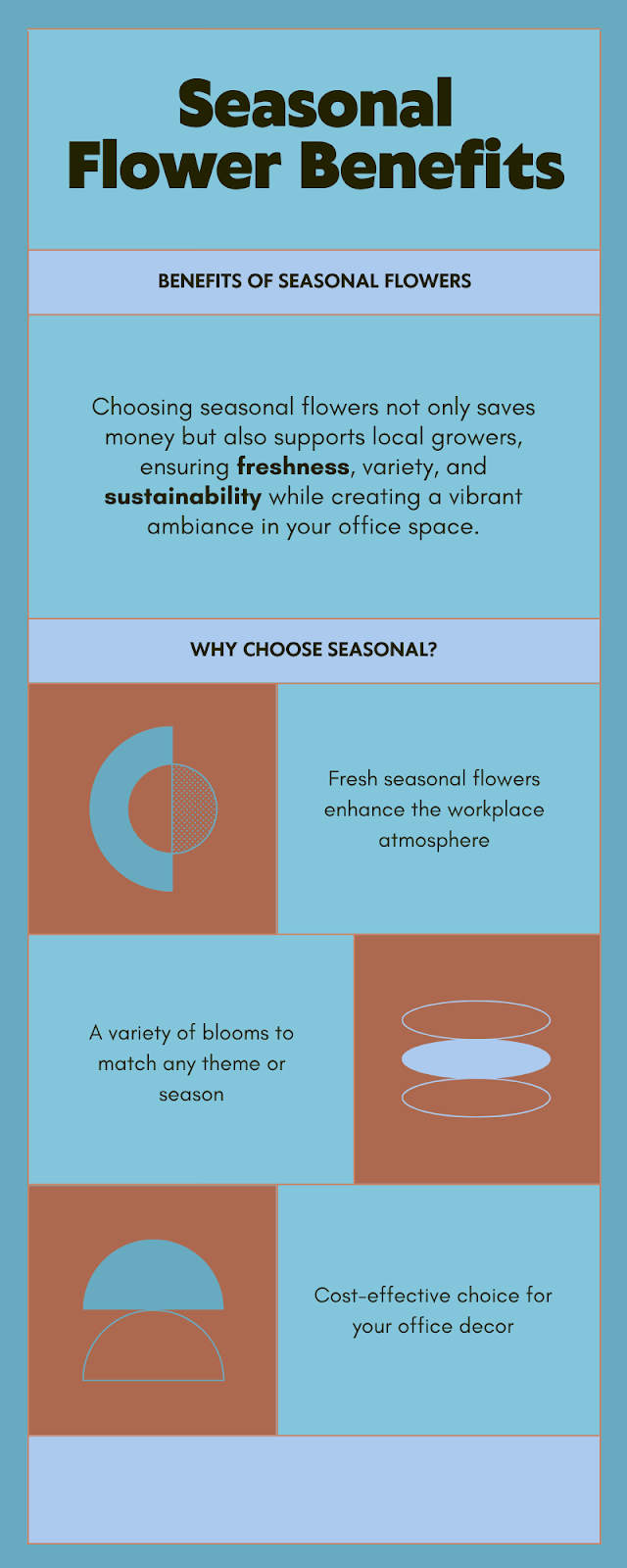 Boost mood & save costs with seasonal flowers for office or events.